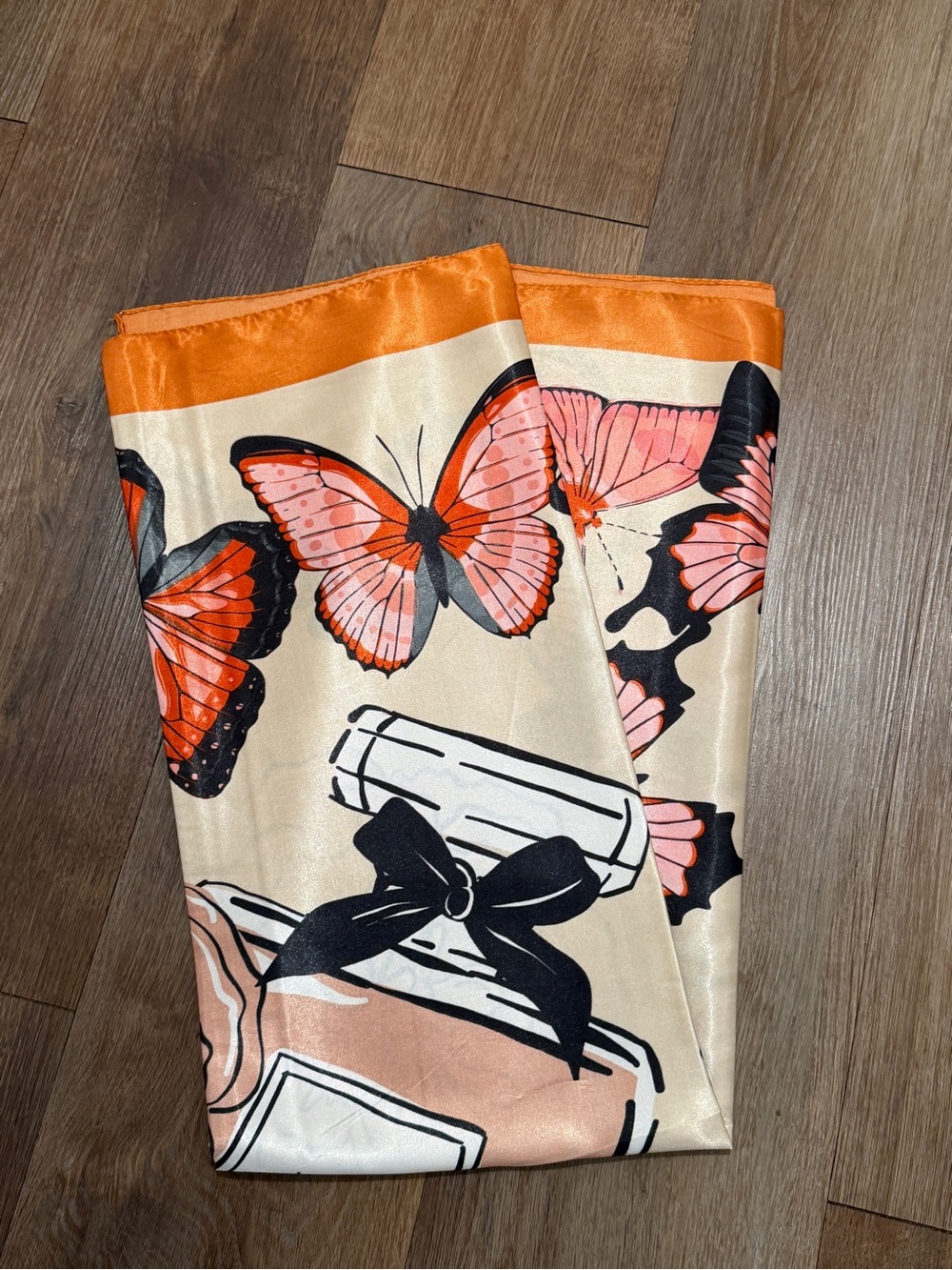 Butterfly Print women's Scarf - Orange & Cream